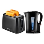 2200W 1.7L Electric Kettle & 650W 2 Slice Bread Toaster Kitchen Combo Set Black