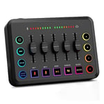 Spelaudiomixer, Streaming RGB PC-mixer med XLR-mikrofoninterface, volymfader, 48V fantomström - WELLNGS