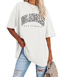 Ebifin Oversize T-Shirt Women's Vintage Short Sleeve Crew Neck Los Angeles Tops Casual Loose Basic Summer Tee Shirts Blouse, White, XXL