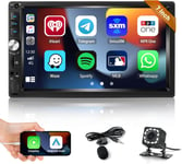 Autoradio 2 Din Avec Carplay Android Auto Mirror Link 7 Pouce Écran Tactile Poste Radio Voiture Bluetooth Avec Radio Fm Eq Commande Au Volant Usb Tf/Sd Aux + Caméra De Recul