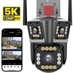 Merkmak - Camera de surveillance exterieure ptz ip WiFi Filaire et Sans Fil hd 12MP/5K avec 3 objectifs et detecteur de mouvement