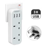 2 Way Multi Plugs Extension Adapter Cable Free with 3 USB Ports for Home Office