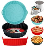 Alyvisun Moule Silicone Air Fryer, 3 Pièces Panier Moule pour Airfryer Réutilisable Friteuse à Air Chaud Plat Pot Ronde Doublure Liner pour Friteuse Air, Micro-ondes, Four (Rouge+Noir+Bleu)