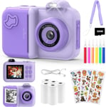 Appareil Photo Instantané Enfant,2.4"" Écran 24 Mp Appareil Photo Numérique Enfant 5 Roll Papier D'Impression,Carte 32Gb,Mode Selfie,1080P Hd Video,Cadeau Jouet Pour Filles Garçon 3-14 Ans,Violet