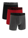 UNDER ARMOUR 3 Pack Men's 6 Inch Performance Cotton Solid Boxers - Black/Red/Grey, Black, Size L, Men