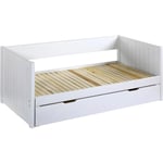 Lit gigogne banquette 90 x 190 ou 174 x 190 cm - Avec sommier peigne et tiroir - Pin et mdf - Blanc - alfiero ii