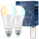 DUSKTEC Alexa Light Bulbs 130W Equivalent, 12W E27 Bluetooth Smart Bulb Warm White to Daylight Dimmable, Light Bulb Screw with APP & Voice Control for Bedroom Living Room, Timer A60 Led Bulb (2 Pack)