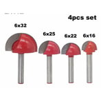 Tige Routeur Core Box Bits cnc Fraise à Rainure Ronde Outils à Bois 16mm/22mm/25mm/32mm(4pcs)