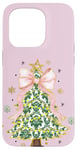 Coque pour iPhone 15 Pro Noeud en ruban rose coquette vert sapin de Noël Preppy Holiday