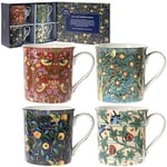 Set of 4 William Morris BirdsFloral China Mugs  Tea Coffee Cups Gift Boxed