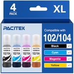 PACITEK 104 102 Ink Bottle Replacement for Epson EcoTank 104 102 Compatible with EcoTank ET-2710 ET‑2711 ET-2720 ET-2726 ET-2750 ET-2810 ET-2820 ET-2850 ET-3750 ET-4700 ET-4750 ET-15000