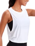 CRZ YOGA Pima Cotton Summer Gym Sleeveless Vest Tops for Women Light Elastic Running Crop Top Loose Crew Neck Yoga Shirt White 16