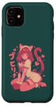 Coque pour iPhone 11 Anime Cat Girl Manga Hearts Kawaii Cute Holiday Valentines