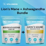 Organic Ashwagandha KSM-66 + Lion's Mane Supplement Set - Tablets (Not Capsules)