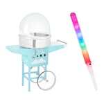 Royal Catering Candy Floss Machine Set with LED Cotton Sticks - sneeze guard cart 52 cm 1,200 watts turquoise