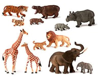 Miniland 50.25137 Lot de 12 Figurines d'animaux Sauvages avec bébés Multicolore