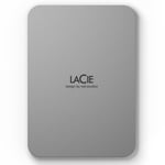 LaCie Mobile Drive, 5TB, External Hard Drive Portable - Moon Silver, USB-C 3.2, 