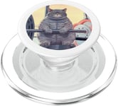 Cute Grey Fit Muscle Cat Sitting on Gym Lifting Bench PopSockets PopGrip for MagSafe