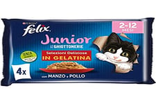 Purina Felix Le Ghiottonerie Nourriture pour Chats Junior avec bœuf et Poulet, 48 sachets de 85 g chacune