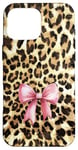 iPhone 16 Pro Max Leopard Cheetah Pattern With Light Pink Bow Coquette Girl Case