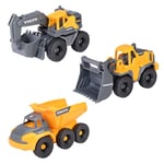 Dickie Toys - Volvo Construction Site Vehicles from 3 Years (3 Pieces) - Construction Set with 3 Toy Cars (Excavator, Wheel Loader, Dump Truck) for Children, Each 16 cm, Cars with Freewheel and Moving