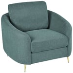 Fauteuil Club Vert en Tissu Glamour Pieds Dorés Courbes Assise Moelleuse Trosa