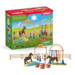 Schleich 42481 Farm World Coffret d'Entraînement Agilité Équestre avec Cheval, Dresseur et Accessoires - Ensemble Équestre de 41 Pièces - Cadeau pour Enfants dès 3 Ans