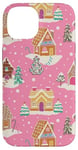 iPhone 14 Preppy Pink Christmas Gingerbread House and Xmas Tree Winter Case