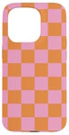 Coque pour iPhone 15 Pro Étui à carreaux rose orange cool damier esthétique cadeau