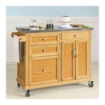 Meuble de Rangement Cuisine Buffet de Cuisine Roulant Desserte sur roulettes en Bambou FKW70-N Sobuy