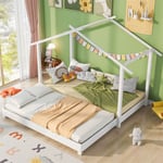 Lit cabane gigogne 90 /180 x 190cm - Lit d'enfant en bois lit simple/double lit coulissant Lit d'enfant transformable avec sommier à lattes blanc