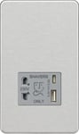 Knightsbridge Prise rasoir sans vis avec double USB A+C (5 V CC 2,4 A partagé) – Chrome brossé avec insert gris