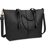 NUBILY Women Handbag Laptop Tote Bag 15.6 Inch Large Leather Shoulder Bag Designer Lightweight Computer Tote Bag Lady Stylish Handbags for Work Business School College Travel (Black)