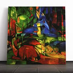 Big Box Art Canvas Print Wall Art Franz Marc Deer in The Forest 2 | Mounted and Stretched Box Frame Picture | Home Decor for Kitchen, Living Room, Bedroom, Hallway, Multi-Colour, 14x14 Inch