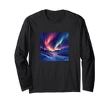 Northern Lights Over Snow Vintage Landscape Graphic Long Sleeve T-Shirt