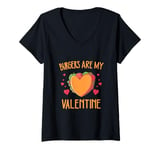 Womens funny Burgers are My Valentine, Bun Lover Valentine's Day V-Neck T-Shirt