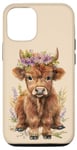 iPhone 12/12 Pro Cute Highland Cow Purple Flower Water Color Art Farm Animal Case