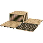 Lot de 10 Dalles, 30 x 30CM Dalles en Bois d'Acacia Huilé Résistant à la Corrosion avec Base en pvc, Plancher d'Exterieur Emboitable pour Terrasse,