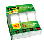 Scotch® magic™ tape hyllepakke 2 ruller + 1 gratis 19 mm x 7,5 m + håndholdt dispenser