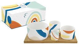 SET DE 4 COUPELLES D4,5/6,5/8/11,5CM EN PORCELAINE SUR PLATEAU 29X13CM BAMBOU ALEGRIA