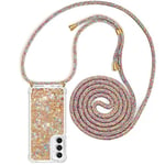 YuhooTech Collier pour Samsung Galaxy S23 FE 5G Coque Glitter Quicksands étui de téléphone avec Cordon, Tour de Cou Lanière en Corde Housse pour Smartphone Lanyard Case - Cover Necklace Stylée