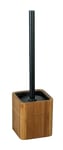 WENKO Garniture de WC sur pied Serro, brosse de WC avec manche en inox, réservoir en bambou, avec insert en plastique, noir