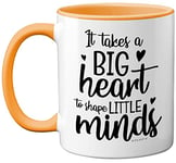 Stuff4 Thank You Teacher Mug, Big Hearts Shape Little Minds, Gift for Best Friend, Mum or Dad 11oz Yellow Ceramic Mugs Dishwasher Safe, Leaving Gifts for Men Women - Expertly Made in The UK