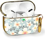 Coque [ Motif Floral ] Compatible avec Apple Airpods Pro 2e Génération (2022) - Boîtier Recharge à Induction - Case Mousqueton & LED Visible - Étui Bleu Clair & Blanc