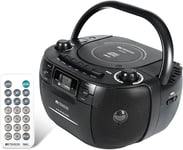 TR621 Boombox Poste Radio CD,Lecteur Cassette Audio,Boombox Stereo avec Enregistrement,Télécommande,Prise en Charge USB TF Casque,Accompagner la Famille et Les Amis(Noir)