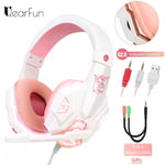 White Pink PC Laptop Casque Gamer d'écoute hi-fi stéréo rose avec Microphone, pour PC, fille, noir, casque de jeu filaire, pour PS4, Windows XP/7/8/10, téléphone portable ""Nipseyteko