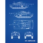 Artery8 M1 Abrams American Main Battle Tank Blueprint Plan Premium Wall Art Canvas Print 18X24 Inch