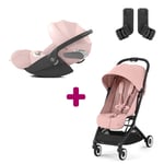 Cybex Pack Poussette Duo Orfeo Candy Pink + adaptateurs Coque Auto Cloud T i-Size Tissu Plus Peach