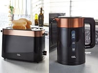 New Kettle 3000W 1.7L & 2-Slice Toaster 850W Twin Pack Set Black-Copper Color Stylis Addition To Your Kitchen