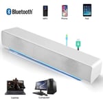 Enceinte Bluetooth aver USB, Mini Haut-Parleur PC Stéréo Léger Filaire LED Barre de Son Speaker Soundbar Jack Audio 3,5 mm - Blanc